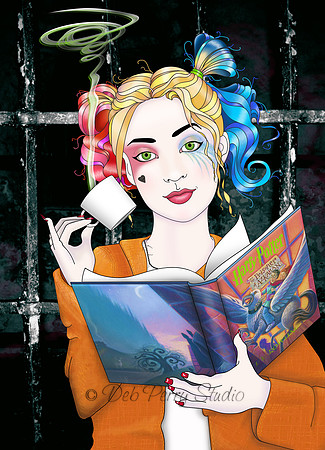 Harley Quinn reading Harry Potter