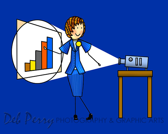 Woman/teacher giving presentation in the dark